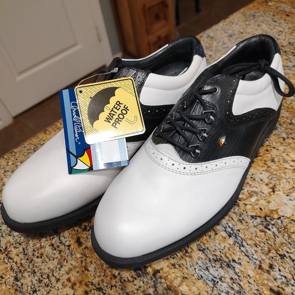 Arnold Palmer Latrobe Club Umbrella Logo Golf Shoe White Leather Men's Sz 11.5M